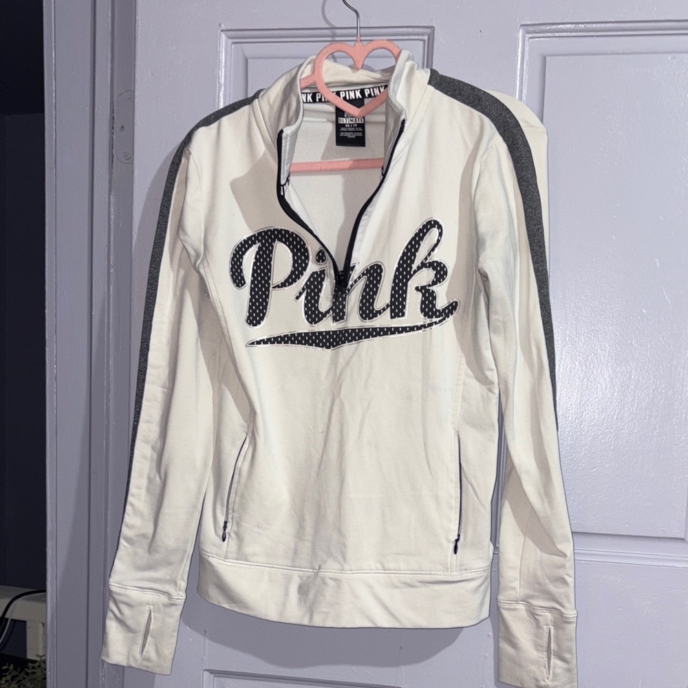 PINK Victoria's Secret White and Black Pullover Sweater